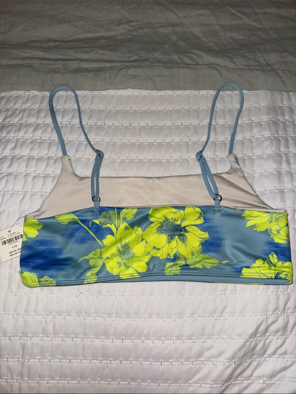 Blue Floral Crop Bralette with Neon Yellow Blooms - Picture 4 of 5